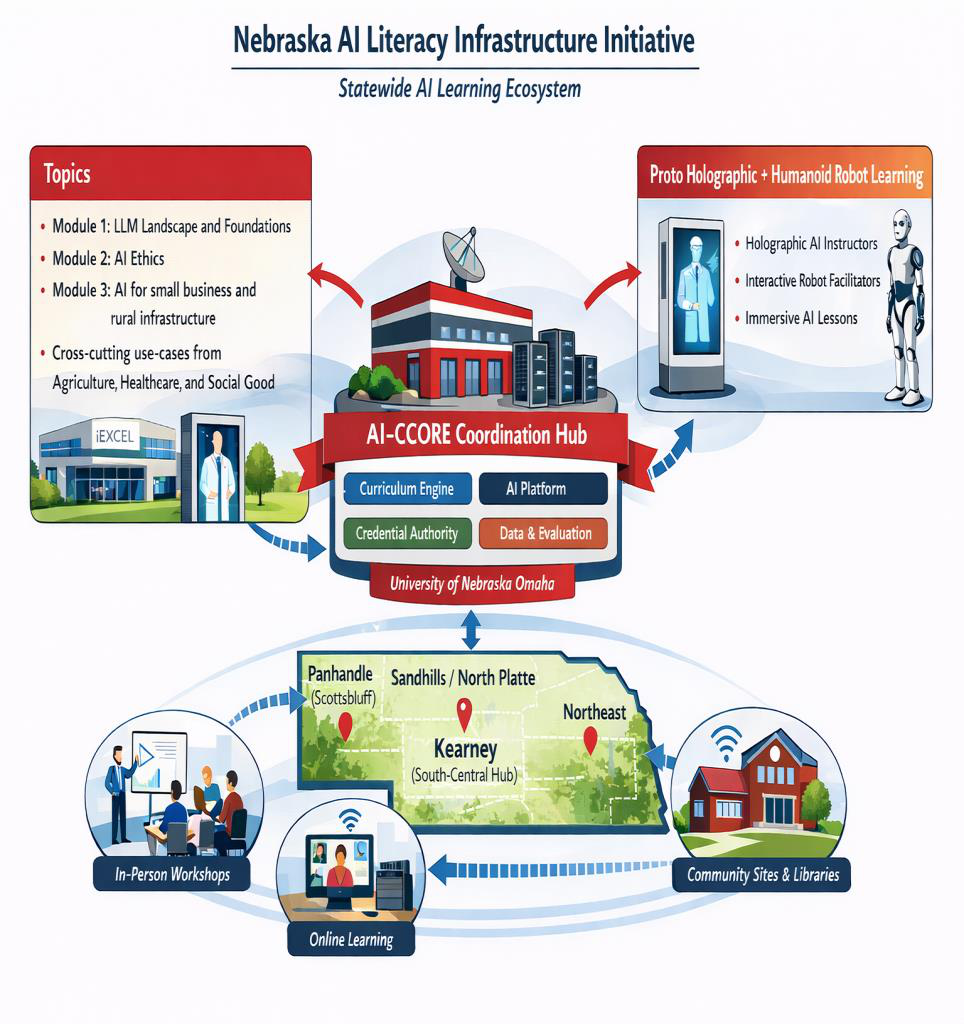 NA'WI Nebraska AI Literacy and Workforce Infrastructure Initiative architecture diagram